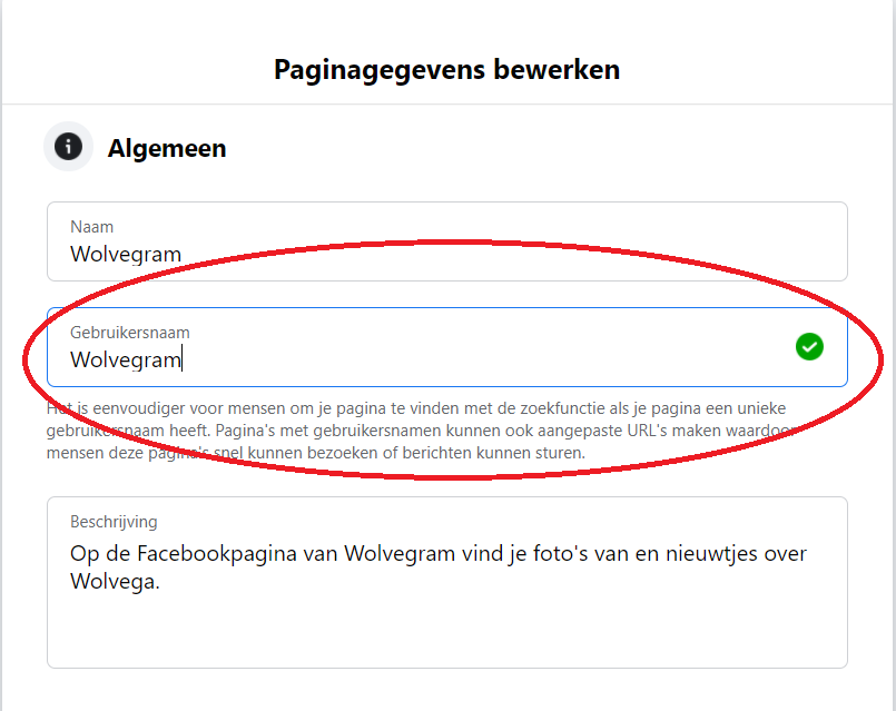 Facebookpagina gebruikersnaam aanpassen